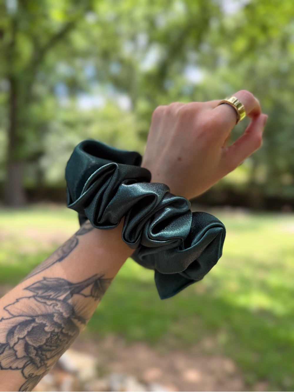 XL Dark Green Satin Scrunchie